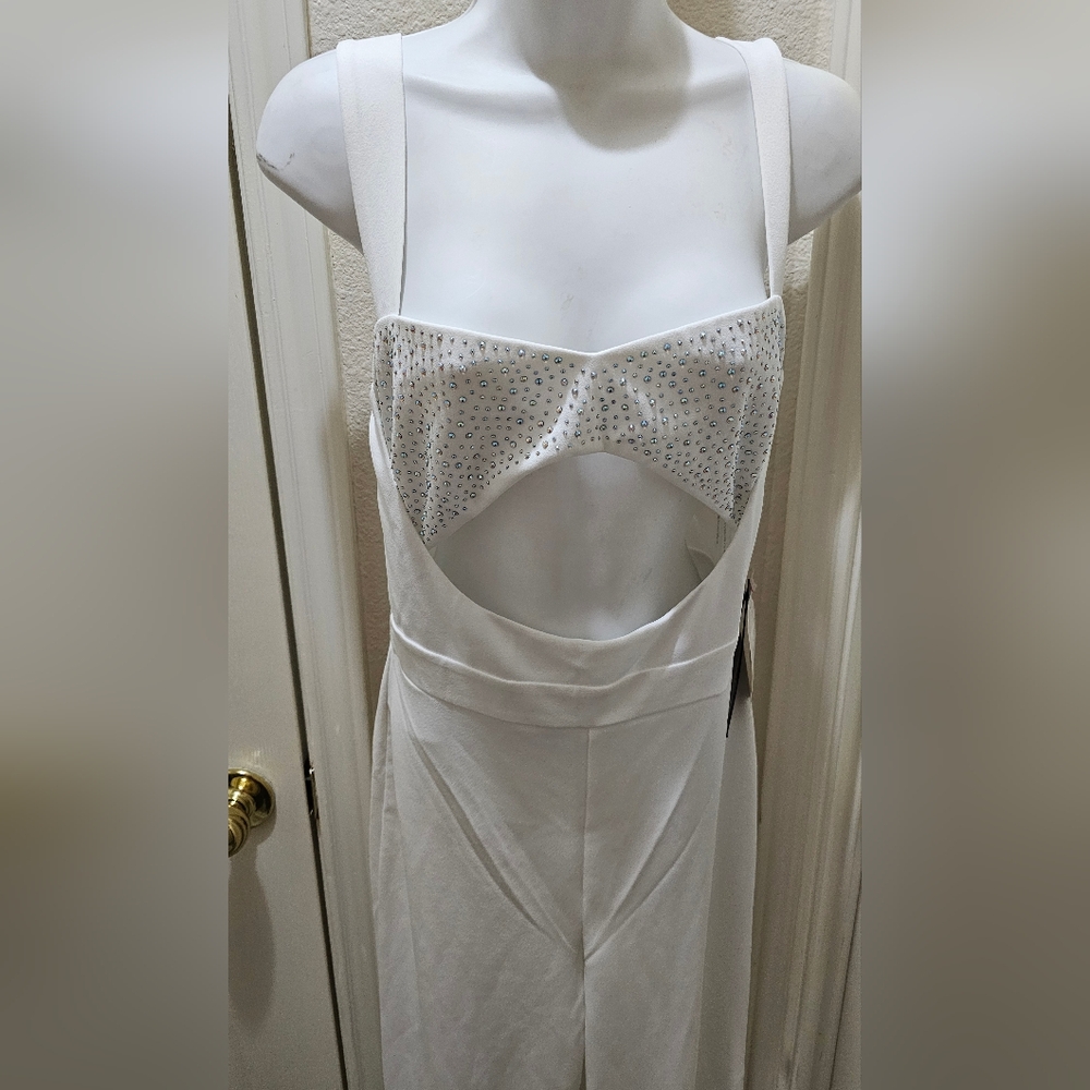 Beautiful Rhinestone Cutout White Jumpsuit NWT - Picture 7 of 15